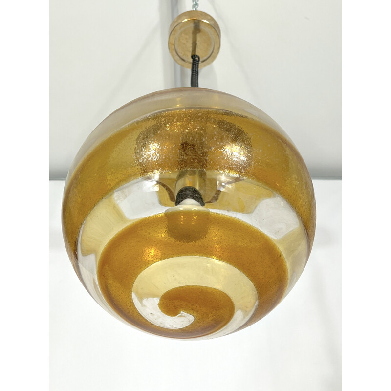 Suspensión esfera vintage de cristal de murano y latón, Italia 1960