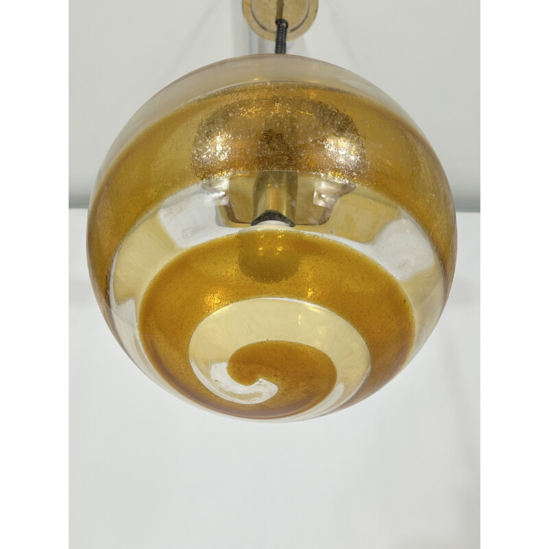 Vintage murano glass and brass sphere suspension, Italy 1960