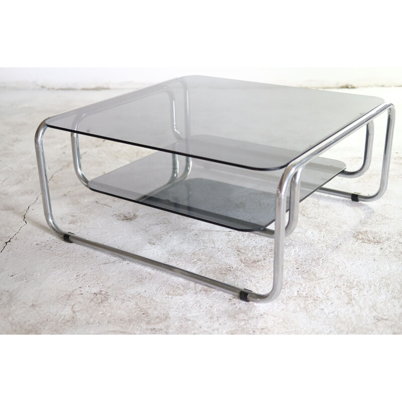 Chrome & glass vintage coffee table, Italy 1970s