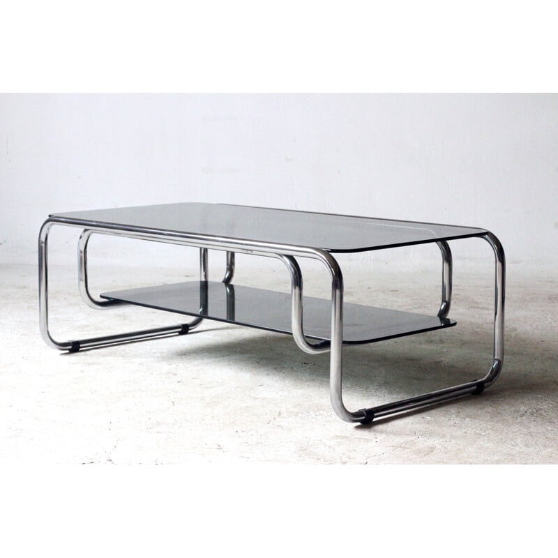 Chrome & glass vintage coffee table, Italy 1970s