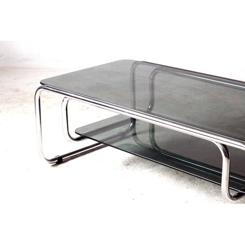 Chrome & glass vintage coffee table, Italy 1970s