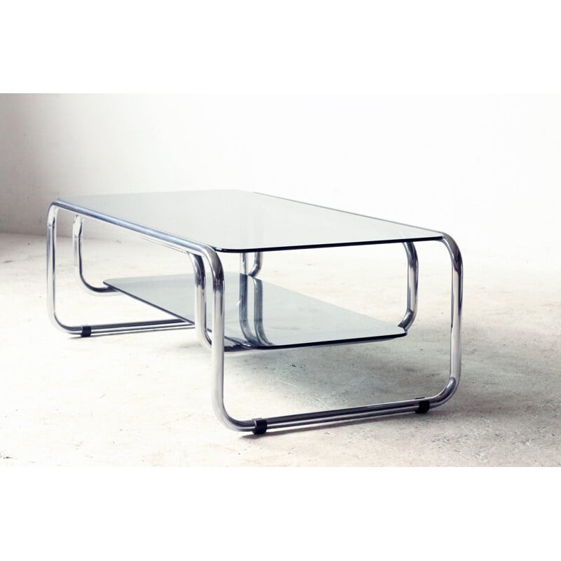 Chrome & glass vintage coffee table, Italy 1970s