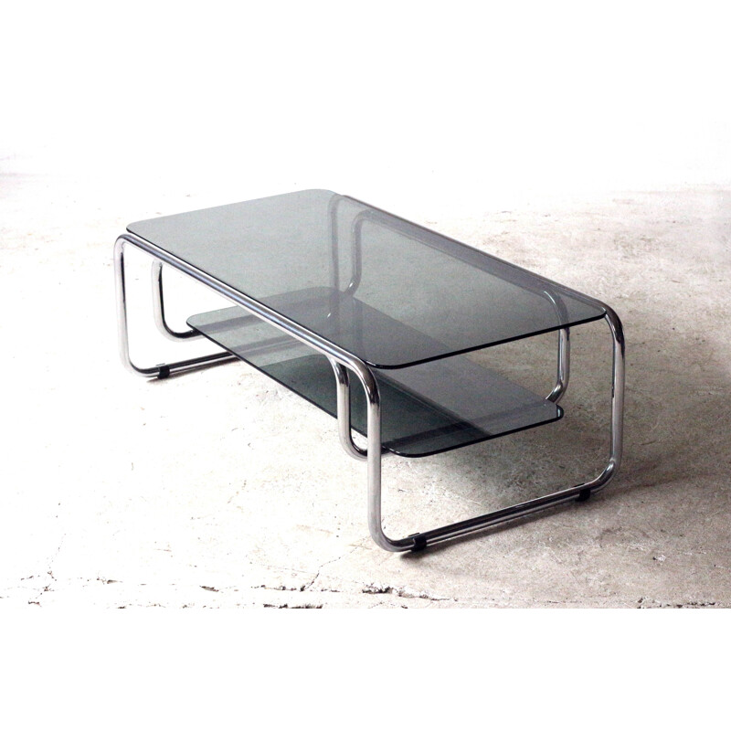 Chrome & glass vintage coffee table, Italy 1970s