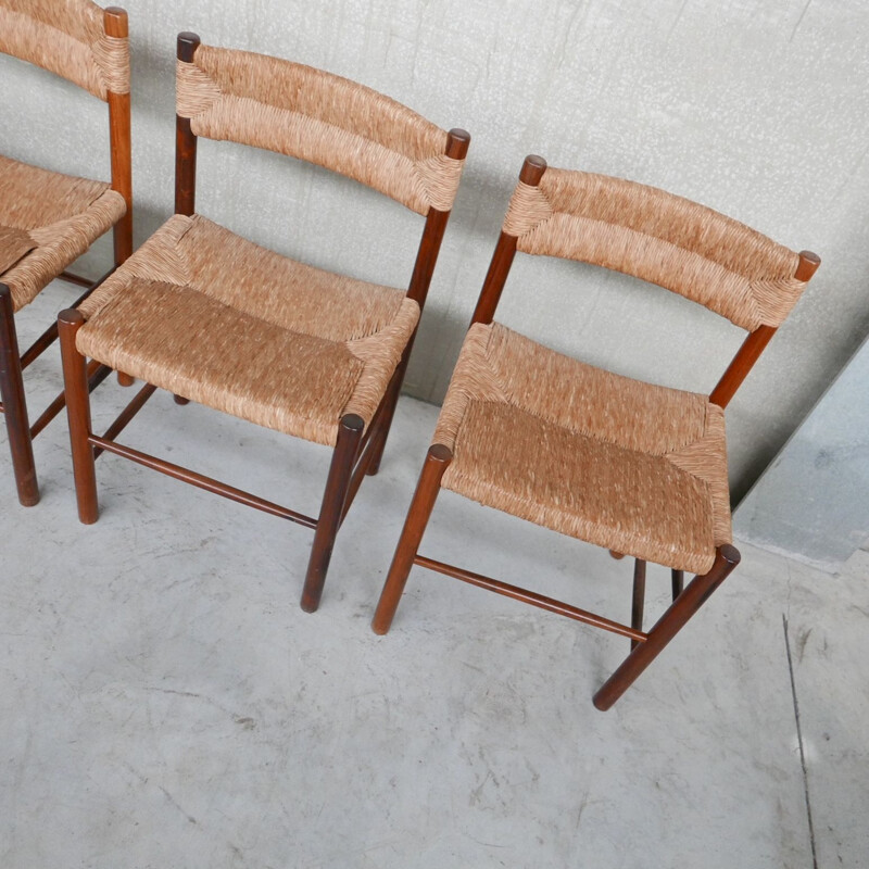 Set of 8 vintage "Dordogne" dining chairs by Charlotte Perriand, France 1960s