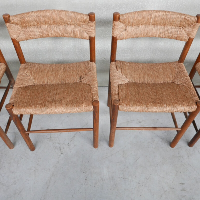 Set of 8 vintage "Dordogne" dining chairs by Charlotte Perriand, France 1960s