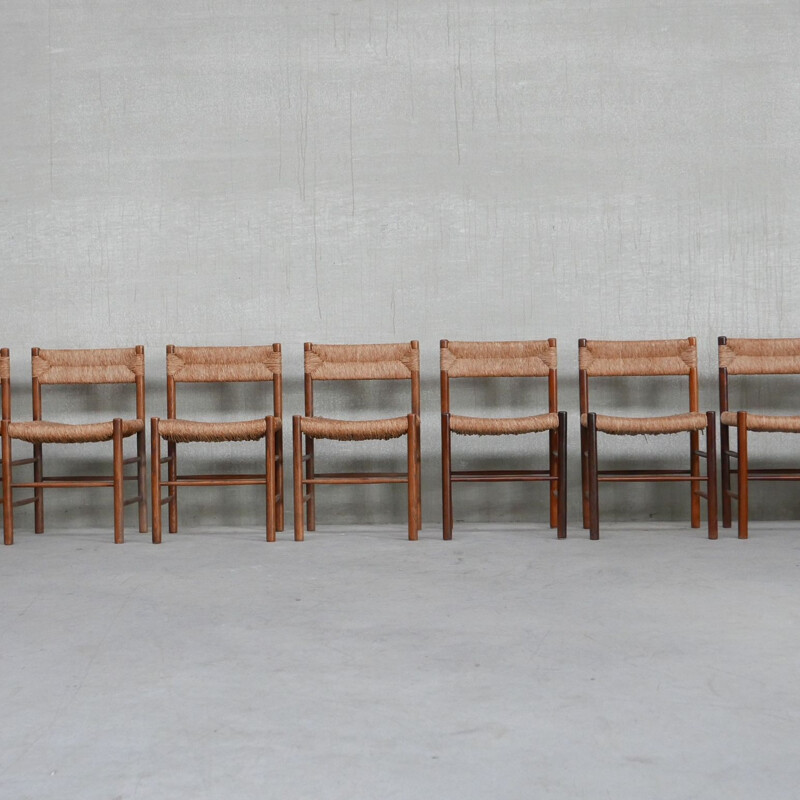 Ensemble de 8 chaises vintage "Dordogne" par Charlotte Perriand, France 1960