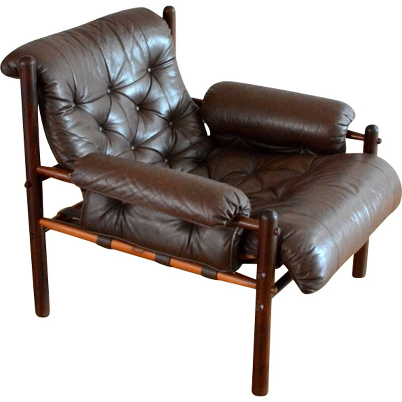 Scandinavian armchair in rosewood and leather, Arne NORELL - 1950s