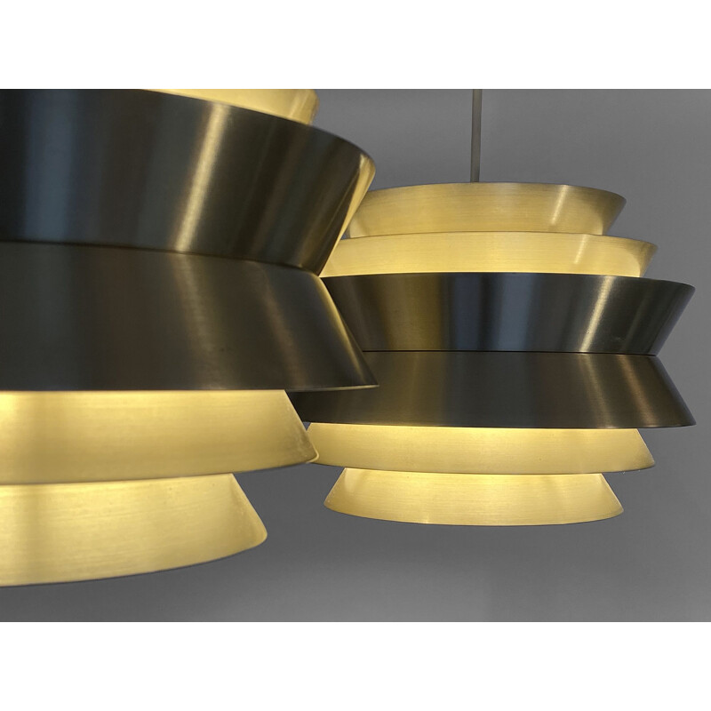 Pair of vintage pendant lamps "Trava" in golden aluminium by Carl Thore for Granhaga Metallindustri, Sweden 1960s