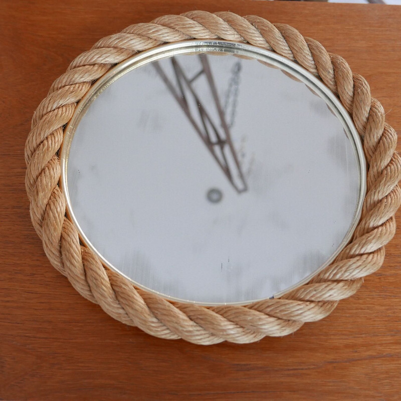 Vintage rope work circular mirror by Audoux-Minet, France 1960s