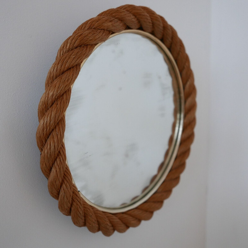 Vintage rope work circular mirror by Audoux-Minet, France 1960s