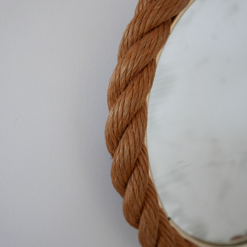 Vintage rope work circular mirror by Audoux-Minet, France 1960s