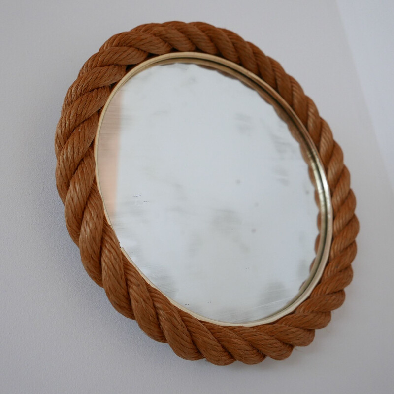 Vintage rope work circular mirror by Audoux-Minet, France 1960s