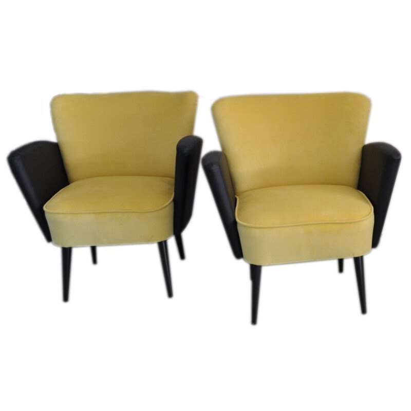 Pair of cocktail chairs in velvet fabric - 1950s