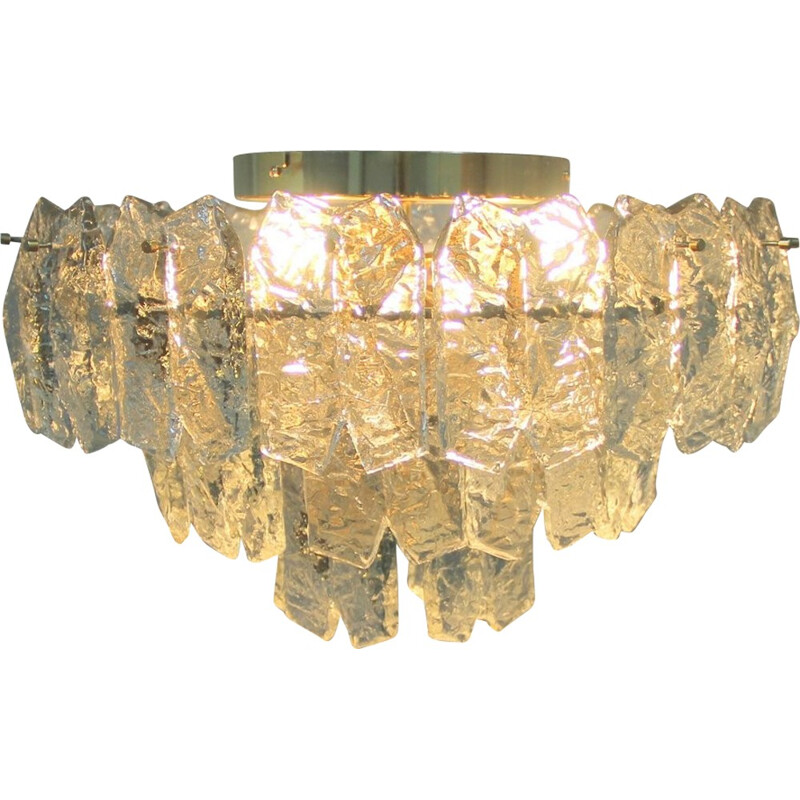 Mid-century chandelier in glass and brass, J.T. KALMAR - 1960s