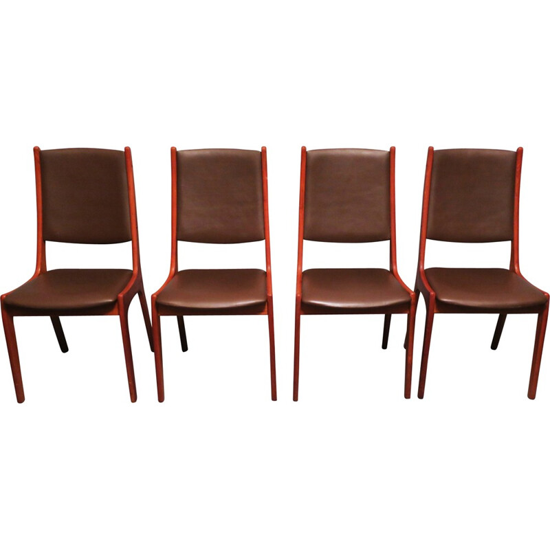 Set of 4 dining chairs in teak and leather, Kai KRISTIANSEN - 1960s