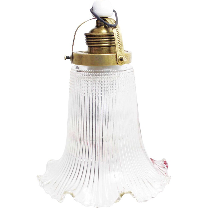 Vintage portable lamp in holophane glass, 1950-1960