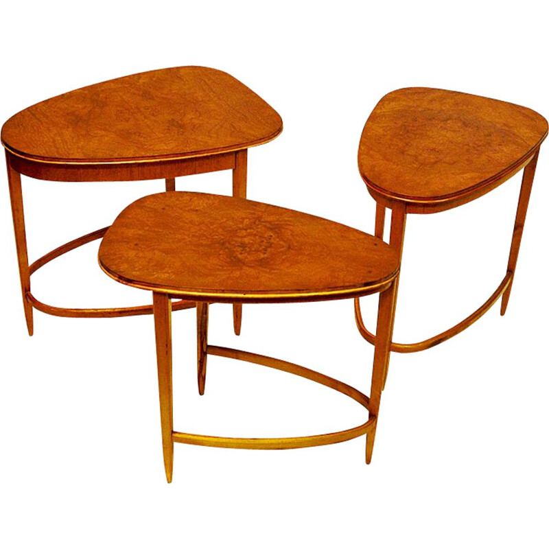 Swedish birch vintage nesting tables by Bodafors, 1940s