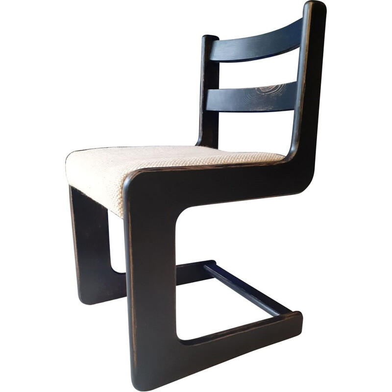 Vintage Brutalist chair in blackened solid wood, Holland 1980