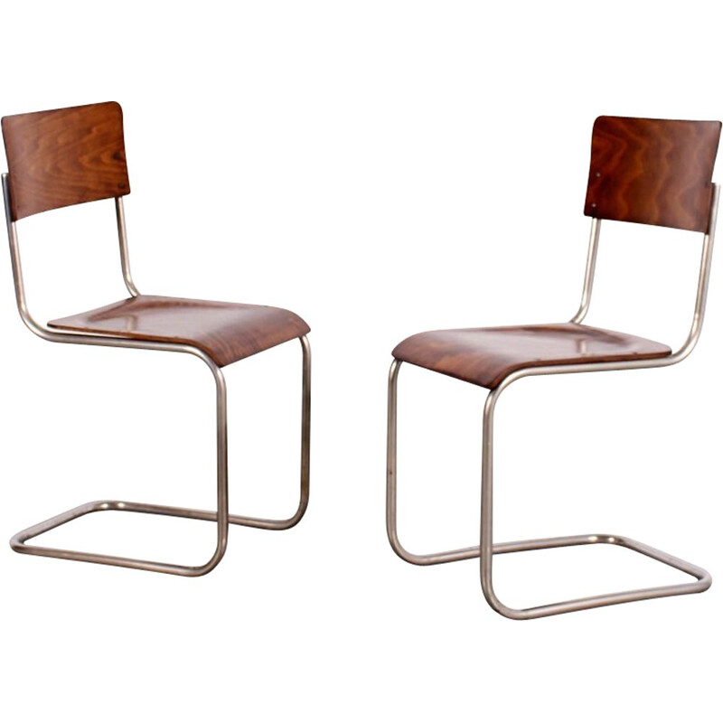 Pair of vintage tubular dining chairs by Mart Stam