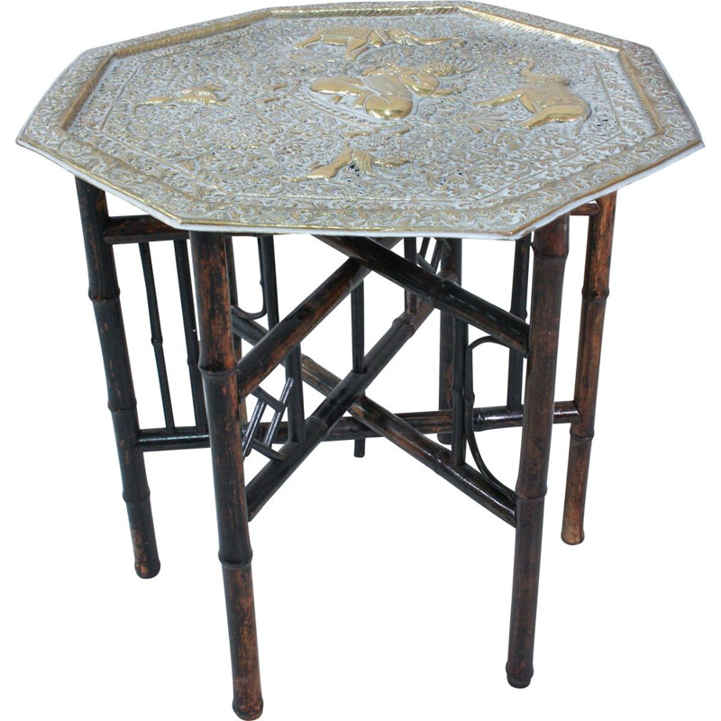 Vintage side table in brass and bamboo, England 1940s