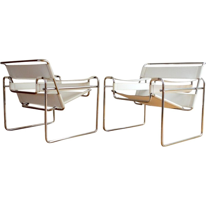 Pair of white "wassily" armchairs, Marcel BREUER - 1980s