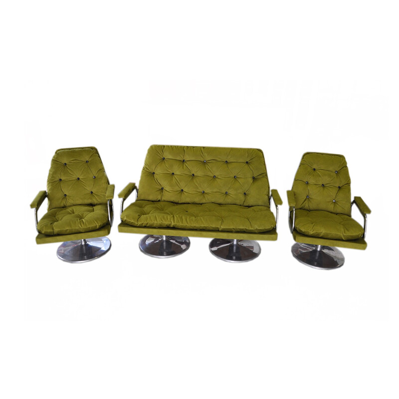 Conjunto de un sofá y dos sillones de tela -1960