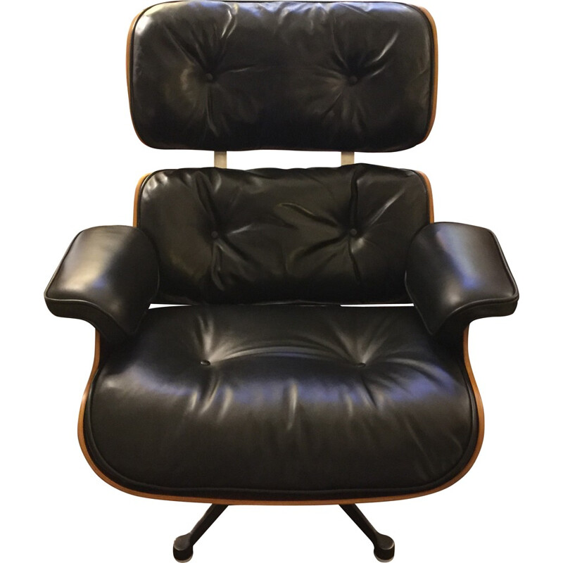 Lounge chair in black leather, Charles and Ray EAMES - 1970s