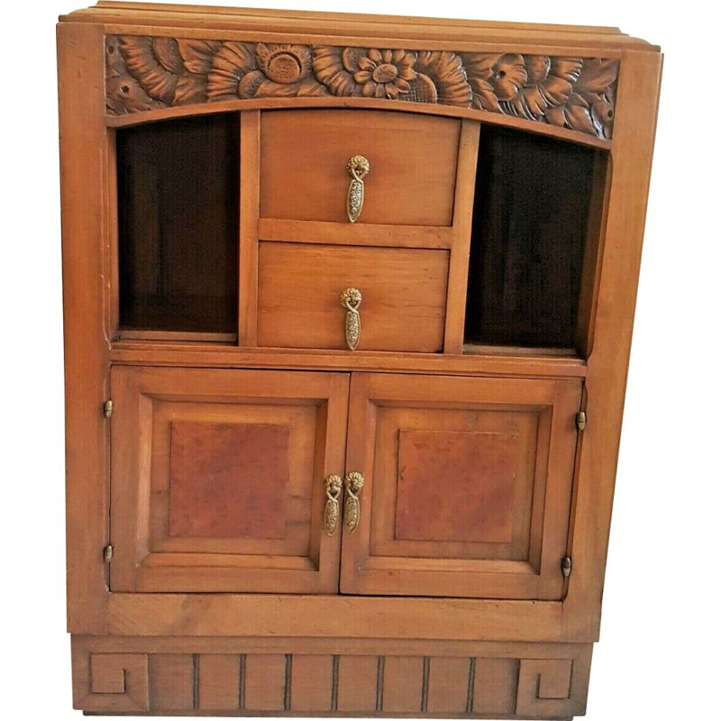 Vintage Art Deco walnut and marble cabinet, 1930