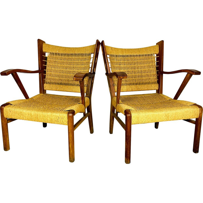 Pair of vintage rope patio armchairs, Italy 1970