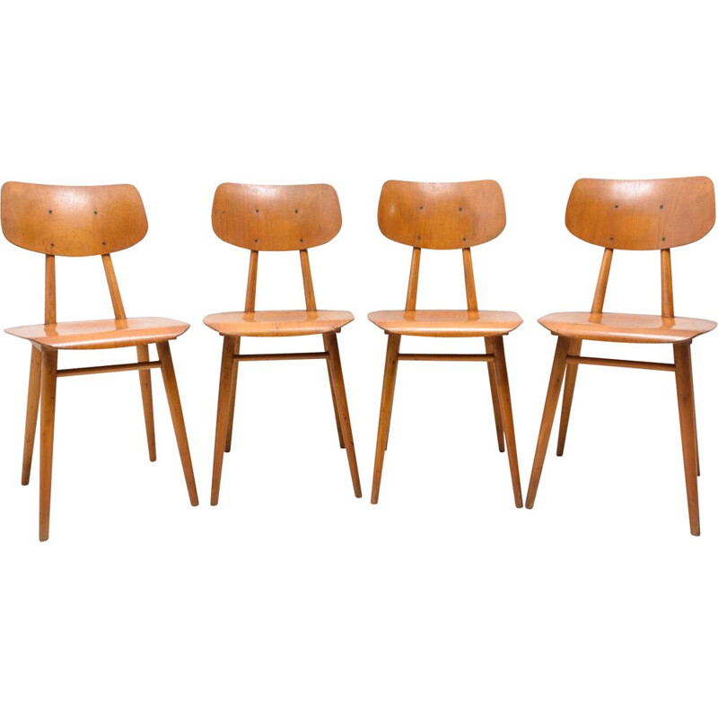 Conjunto de 4 cadeiras de madeira de faia vintage por Ton, Checoslováquia 1960