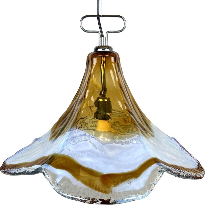 Vintage ice Murano glass pendant lamp, Italy 1970s