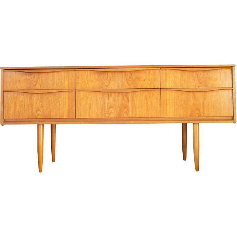 Mid century teak sideboard with six short drawers