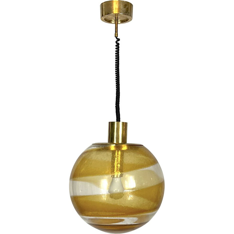 Vintage murano glass and brass sphere suspension, Italy 1960