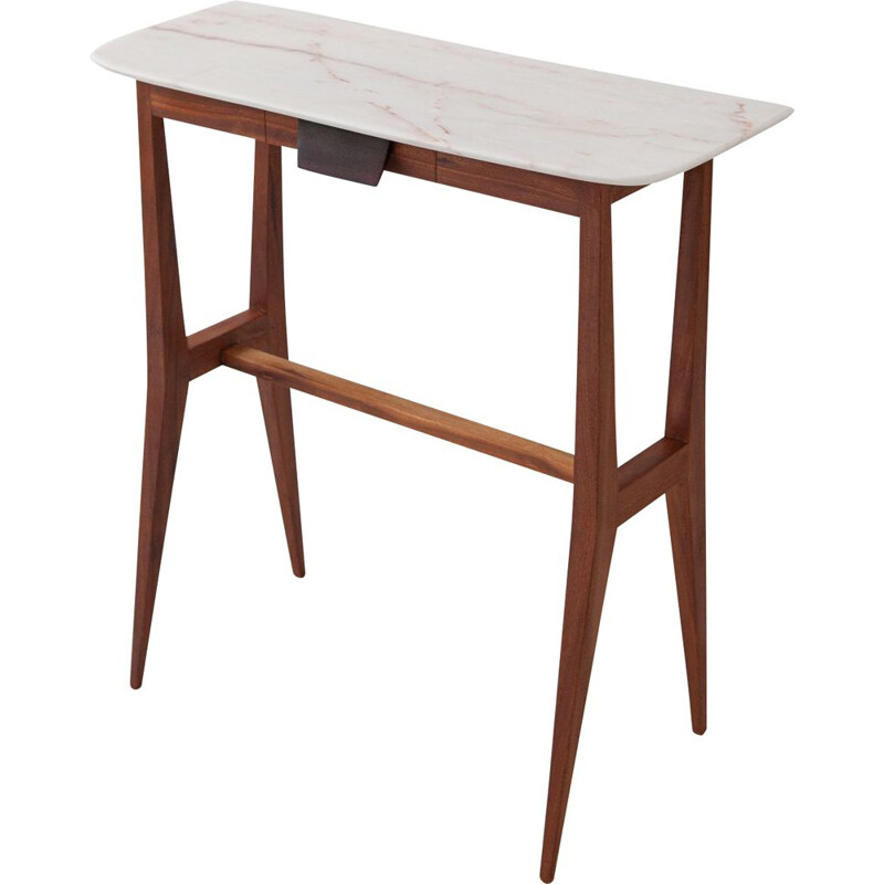 Italian vintage console table in mahogany wood with marble top, 1950s