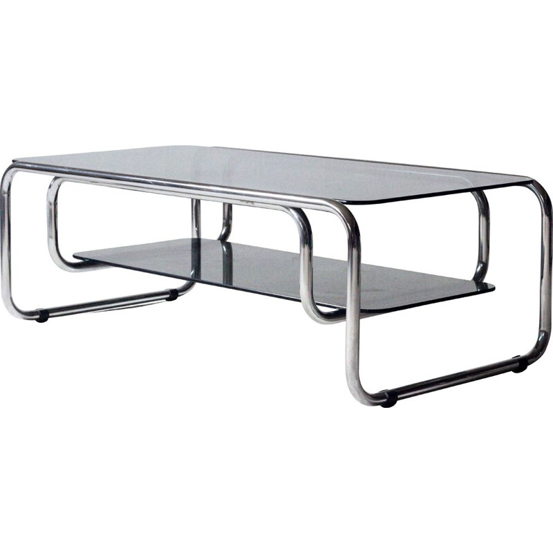 Chrome & glass vintage coffee table, Italy 1970s