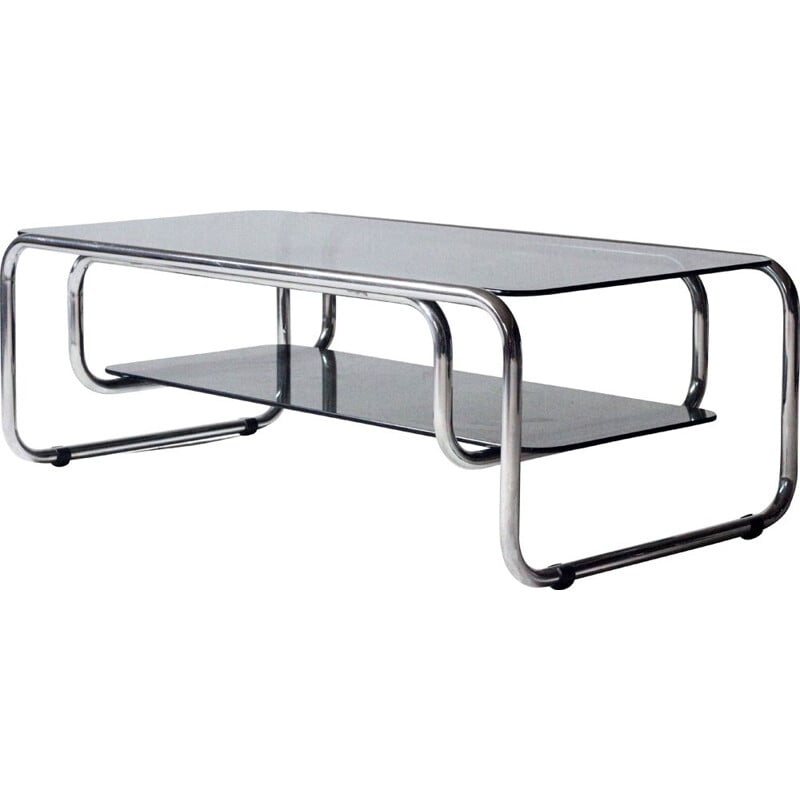 Table basse vintage en chrome et verre, Italie 1970