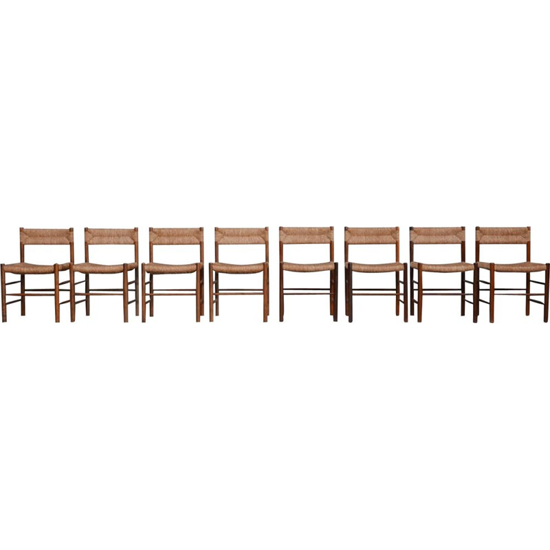 Ensemble de 8 chaises vintage "Dordogne" par Charlotte Perriand, France 1960