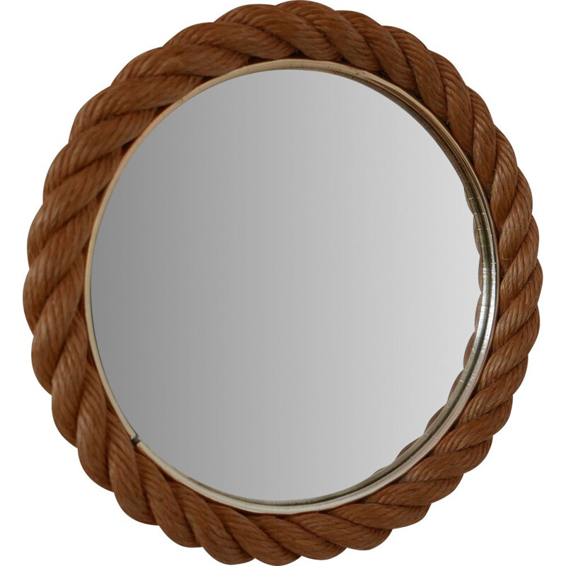 Vintage rope work circular mirror by Audoux-Minet, France 1960s