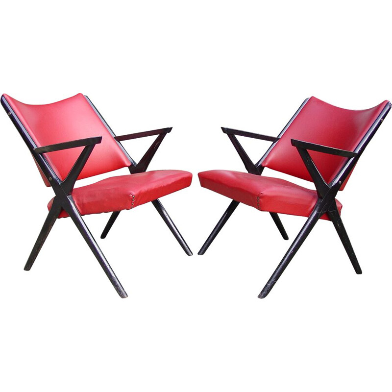 Pair of vintage red armchairs by Dal Vera, Italy 1950