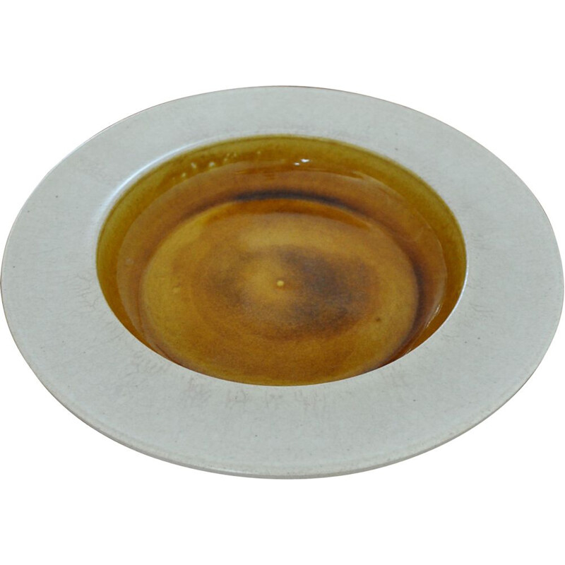 Vintage ochre ceramic dish by Herman Kähler, Denmark 1950