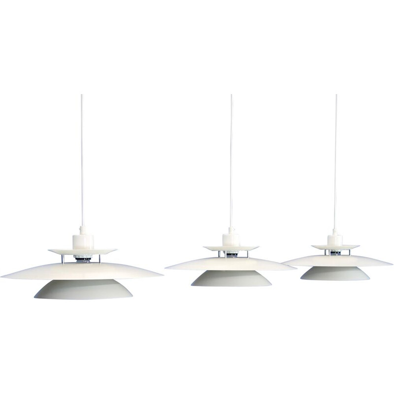 Set of 3 Danish vintage pendant lamps in white, 1980s