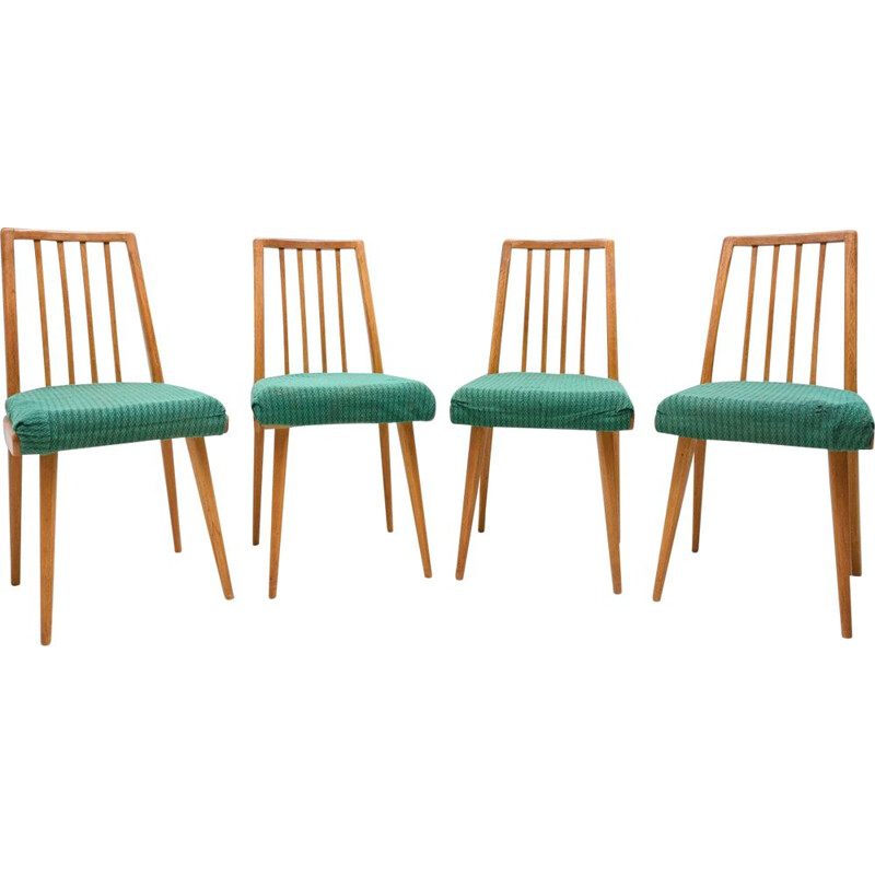 Set of 4 mid century beech wood dining chairs, Czechoslovakia 1960s