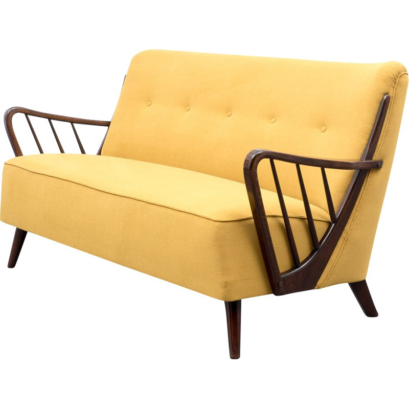 Two seater reupholstered yellow sofa - 1950s