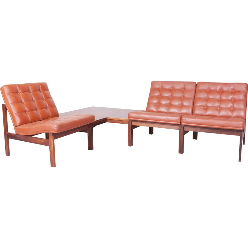 France & Son "Moduline" living room set in rosewood and leather, Ole GJERLØV-KNUDSEN & Torben LIND - 1960s