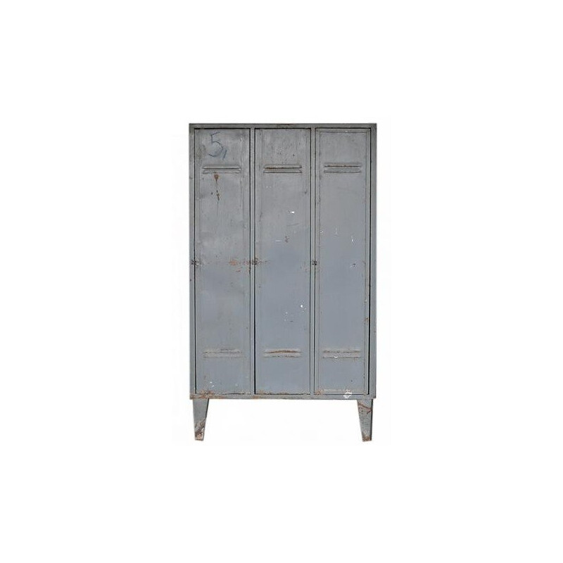 Industrial three door locker in metal - 1950s