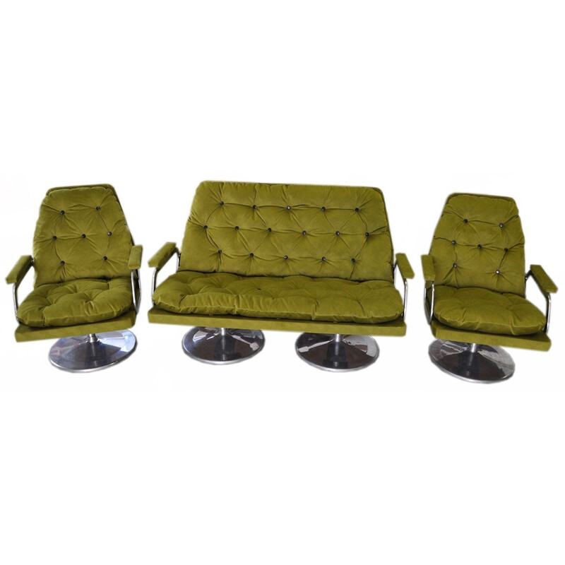 Suite aus einem Sofa und zwei Sesseln aus Stoff -1960