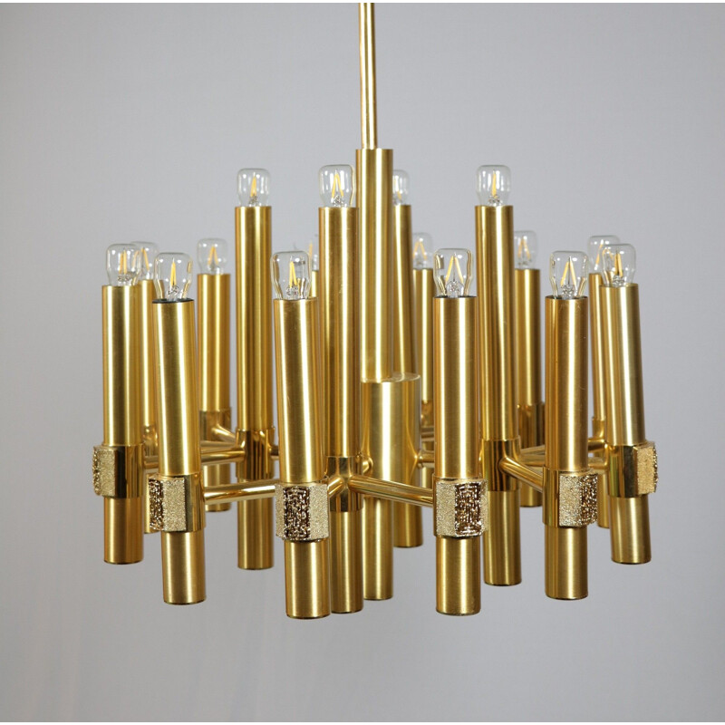Vintage gilded brass chandelier by Angelo Brotto for Esperia, Italy 1970