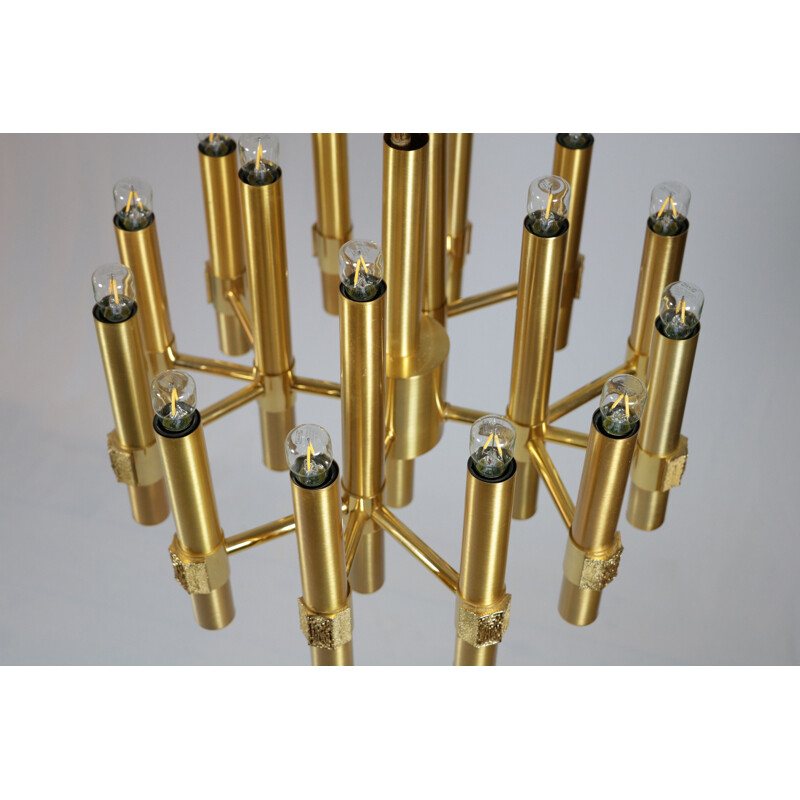 Vintage gilded brass chandelier by Angelo Brotto for Esperia, Italy 1970