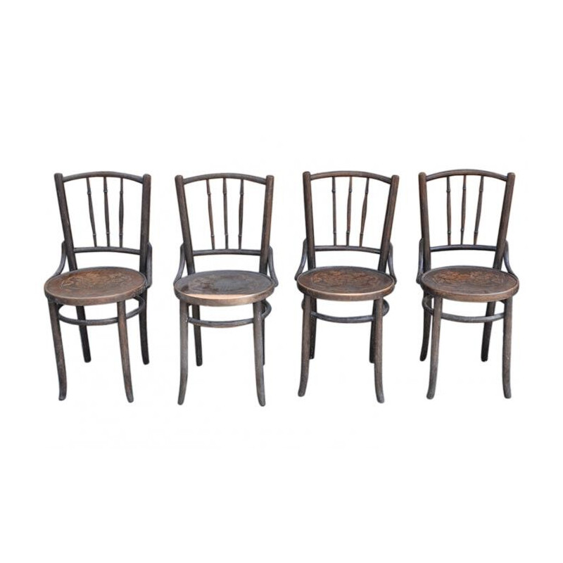 Juego de 4 sillas de madera de Thonet, 1930