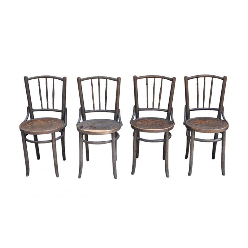 Set of 4 old Thonet chairs in wood - 1930s